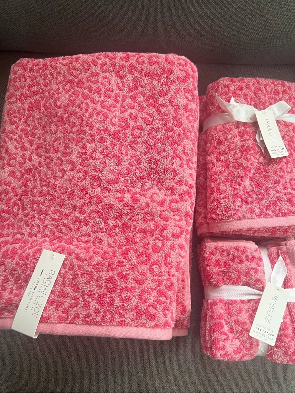 8pc Rachel Zoe Pink Leopard Cheetah Animal Print Bath Hand Washcloth Towel Set